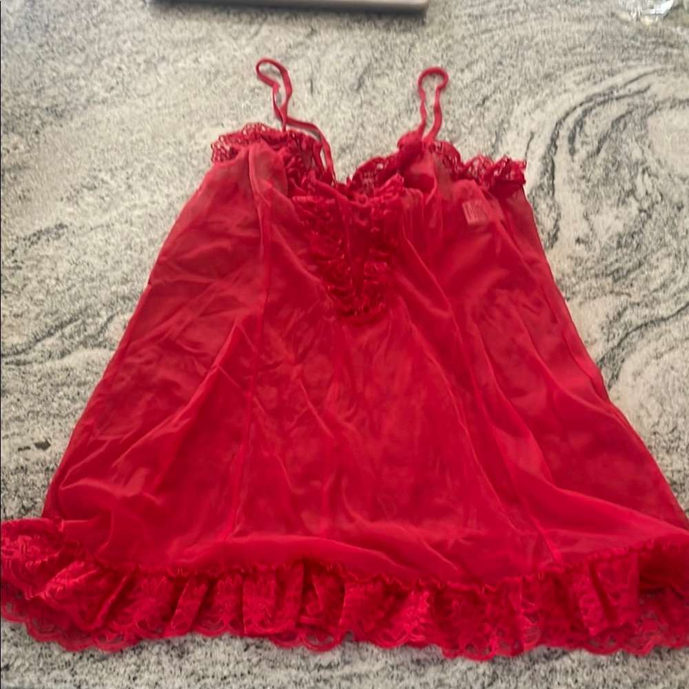 Red Lace Trim Chemise l Medium